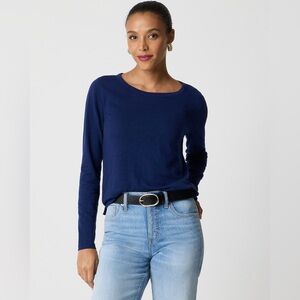 J. Crew Navy Long-Sleeve Girlfriend Tee Crewneck 100% Cotton Top Layering✨